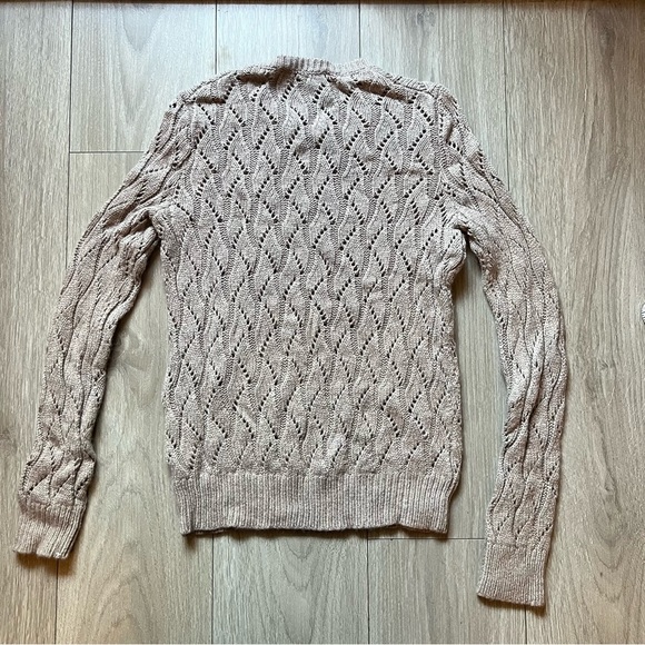 LOFT tan wool blend crochet pullover Long Sleeve sweater SZ M - Picture 8 of 8